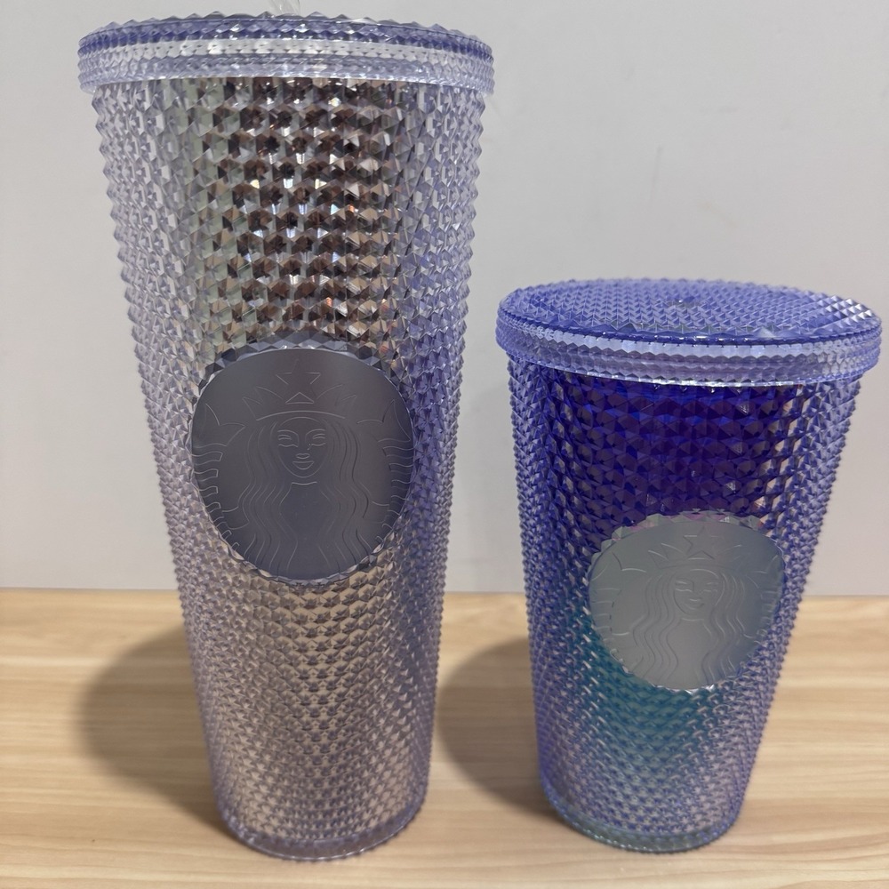 2 Starbucks Studded Cold Cups 2019 Platinum Venti 24 oz 2021 Mermaid Ombré 16 oz